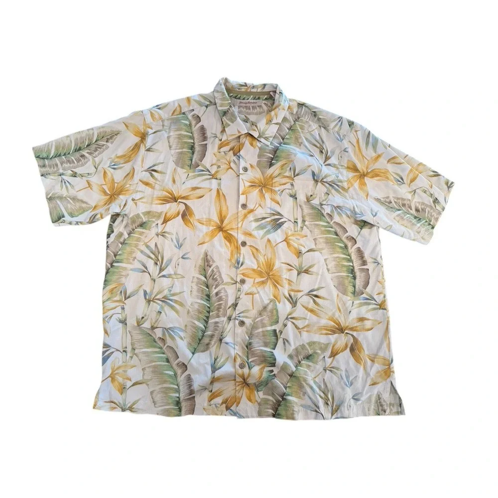 Tommy Bahama Silk Floral Tropical Yellow Button Down Resort XL